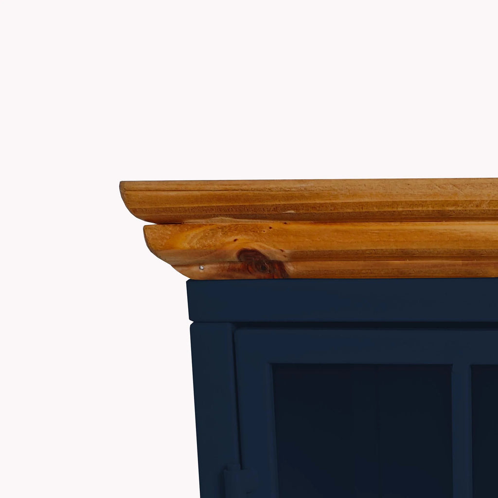 Nightstand with Storage Cabinet & Solid Wood Tabletop, Dark Blue O762