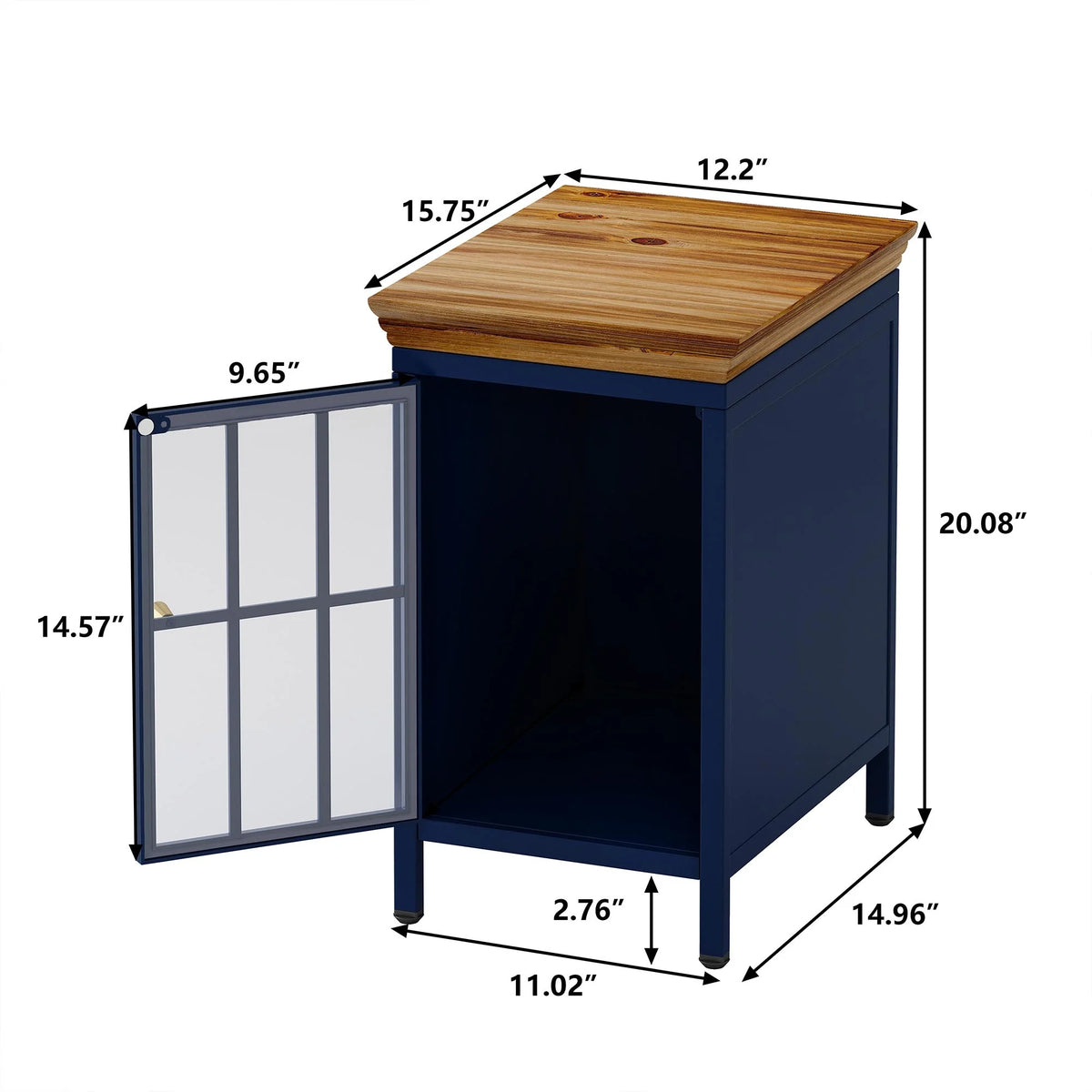 Nightstand with Storage Cabinet & Solid Wood Tabletop, Dark Blue O762
